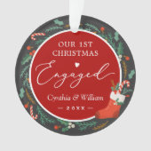 Unser erstes Verlobtes Blumenkranz-Foto zu Weihnac Ornament (Vorderseite)