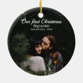 Unser erstes Verlobtes Foto für Weihnachten Keramik Ornament (Hinten)