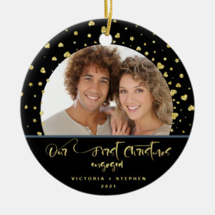 Unser erstes Verlobtes Foto Gold Confetti Keramik Ornament