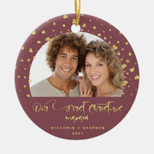 Unser erstes Verlobtes Foto Gold Confetti Keramik Ornament