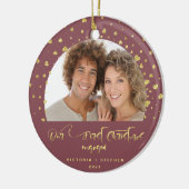 Unser erstes Verlobtes Foto Gold Confetti Keramik Ornament (Links)