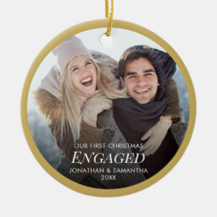 Unser erstes Verlobtes Foto zu Weihnachten Gold Keramik Ornament