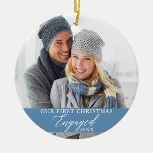 Unser erstes Verlobtes Foto zu Weihnachten Keramik Ornament (Vorne)