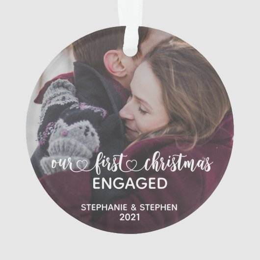Unser erstes Verlobtes Foto zu Weihnachten Ornament (Rückseite)