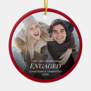 Unser erstes Verlobtes Foto zu Weihnachten Rot Keramik Ornament