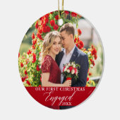Unser erstes Verlobtes Foto zu Weihnachten Rot Keramik Ornament (Links)