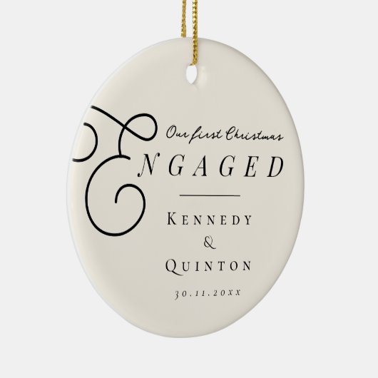 Unser erstes Verlobtes klassisches Minimal-Foto Keramik Ornament (Rechts)