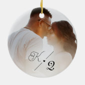 Unser erstes Verlobtes klassisches Minimal-Foto Keramik Ornament (Hinten)