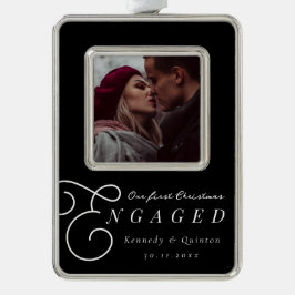 Unser erstes Verlobtes klassisches Minimal-Foto Rahmen-Ornament Silber