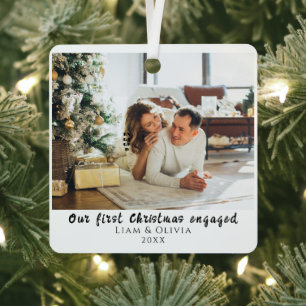 Unser erstes Verlobtes Minimal Couple Foto Ornament Aus Metall