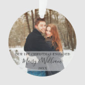 Unser erstes Verlobtes Weihnachts-Paar 2 Fotos Ornament (Vorderseite)