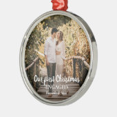 Unser erstes Verlobtes Weihnachts-Script-Couple-Fo Ornament Aus Metall (Links)