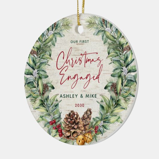Unser erstes Verlobtes Winter-Kranz-Foto zu Weihna Keramik Ornament (Links)