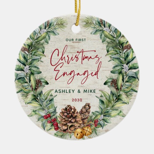 Unser erstes Verlobtes Winterkreide-Foto zu Weihna Keramik Ornament (Vorne)