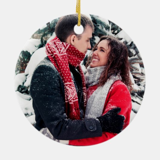 Unser erstes Verlobtes Winterkreide-Foto zu Weihna Keramik Ornament (Hinten)