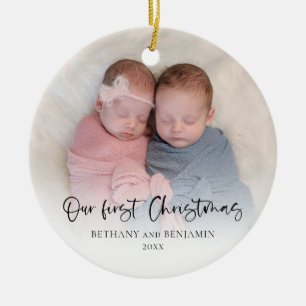Unser erstes Weihnachten 2 Fotos Skript Zwillingsb Keramik Ornament