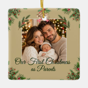Unser erstes Weihnachten als Eltern Baby-Foto-Ande Keramikornament