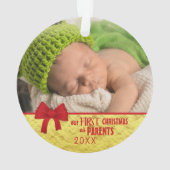 Unser erstes Weihnachten als Eltern Baby Foto Ornament (Rückseite)