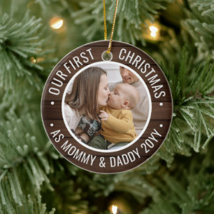 Unser erstes Weihnachten als Eltern Familien-Desig Keramik Ornament