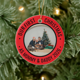 Unser erstes Weihnachten als Eltern Familienfoto Keramik Ornament