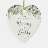 Unser erstes Weihnachten als Eltern Foto Herz gefo Keramik Ornament (Rechts)