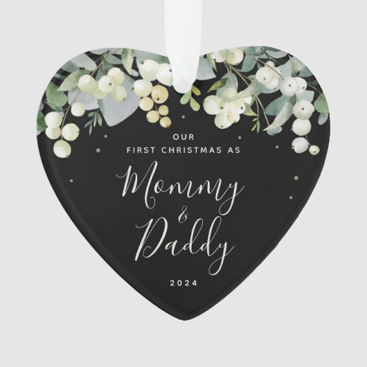 Unser erstes Weihnachten als Eltern Foto Herz Ornament (Vorderseite)