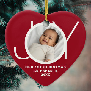 Unser erstes Weihnachten als Eltern Foto Rot Keramik Ornament