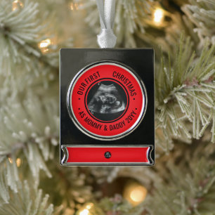 Unser erstes Weihnachten als Eltern Ultraschall Banner-Ornament Silber