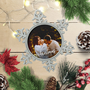 Unser erstes Weihnachten als Familie von 3 Elegant Schneeflocken Zinn-Ornament