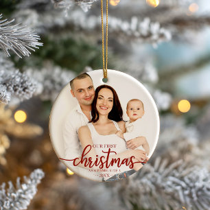 Unser erstes Weihnachten als Familie von 3 rote Sc Keramik Ornament