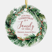 Unser erstes Weihnachten als Familie von drei Kran Keramik Ornament (Vorne)