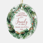 Unser erstes Weihnachten als Familie von drei Kran Keramik Ornament (Links)