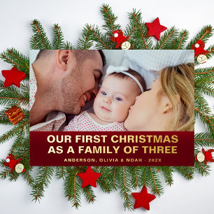 Unser erstes Weihnachten als Familie zu dritt Foto Folien Feiertagskarte