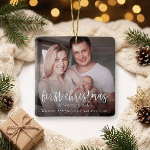 Unser erstes Weihnachten als Familie zu dritt Foto Keramikornament