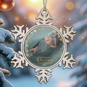 Unser erstes Weihnachten als Großeltern Foto-Ornam Schneeflocken Zinn-Ornament