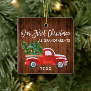 Unser erstes Weihnachten als Großeltern Holz-LKW Keramikornament