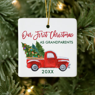 Unser erstes Weihnachten als Großeltern Roter LKW Keramikornament