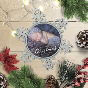 Unser erstes Weihnachten als Großeltern White Schr Schneeflocken Zinn-Ornament