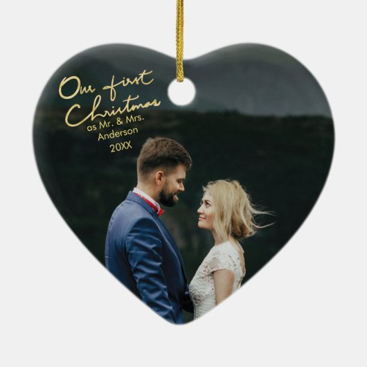 Unser erstes Weihnachten als Herr u. Frau Heart Keramik Ornament (Hinten)