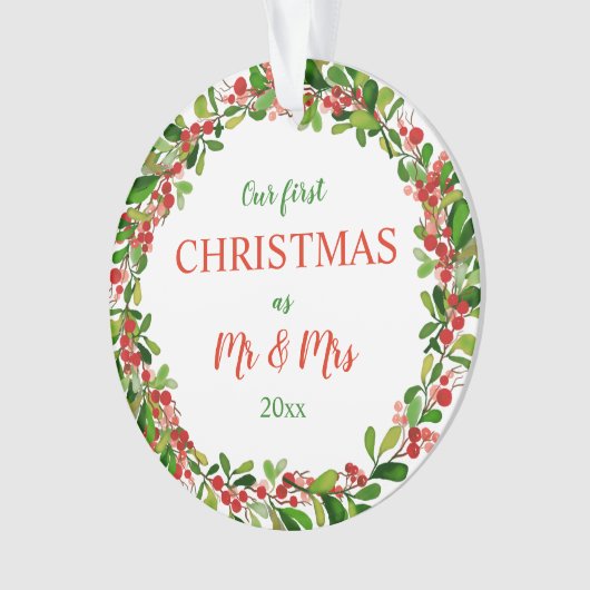 Unser erstes Weihnachten als Herr u. Frau | Ornament (Vorderseite)