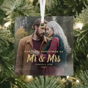 Unser erstes Weihnachten als Herr und Frau 1 Foto Ornament Aus Glas