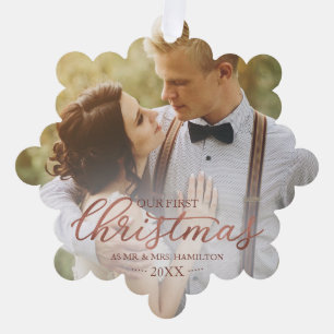 Unser erstes Weihnachten als Herr und Frau Rose Go Ornament Karte