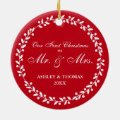 Unser erstes Weihnachten als Herr und Frau rundes Keramikornament (Hinten)