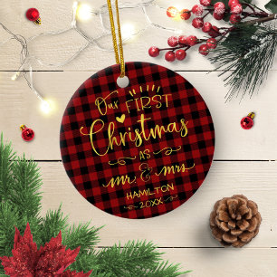 Unser erstes Weihnachten als Herr und Frau Rustika Keramik Ornament
