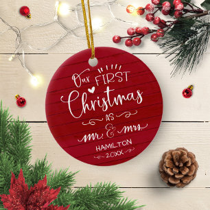 Unser erstes Weihnachten als Herr und Frau Rustika Keramik Ornament