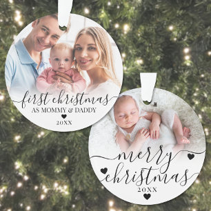 Unser erstes Weihnachten als Mama Papa Baby Foto Ornament