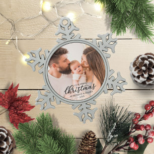 Unser erstes Weihnachten als Mama und Papa Baby-Fo Schneeflocken Zinn-Ornament