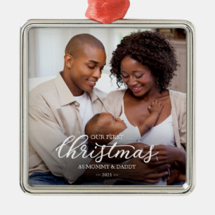 Unser erstes Weihnachten als Mama und Papa Familie Ornament Aus Metall