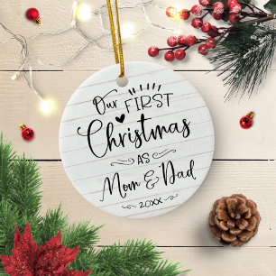 Unser erstes Weihnachten als Mama und Papa Farmhou Keramik Ornament