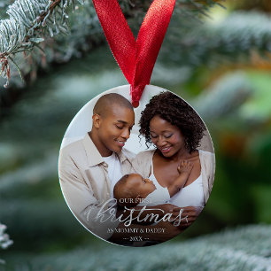Unser erstes Weihnachten als Mama und Papa Silberf Ornament